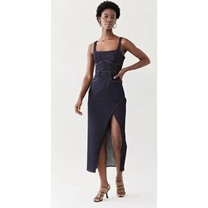 Brandon Maxwell bodycon thigh slit classic medium Wash Denim Bustier Dress sz 4